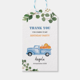 Greenery Pumpkin Blue Lastbil Tack Märkre. Presentetikett