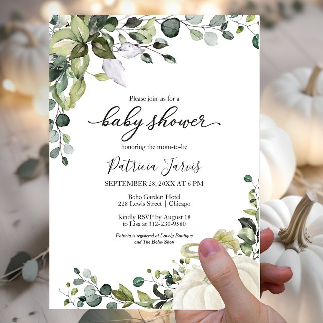 Greenery Pumpkin Budget Baby Shower-inbjudan (Skapare uppladdad)