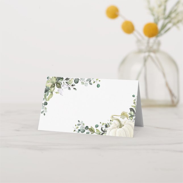 Greenery Pumpkin Fall Baby Shower Place Card Placeringskort (Framsida)