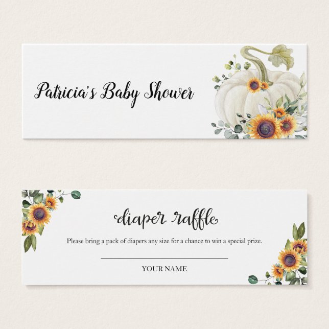 Greenery Pumpkin Fall Baby Shower Raffle Litet Visitkort (Framsida & baksida)