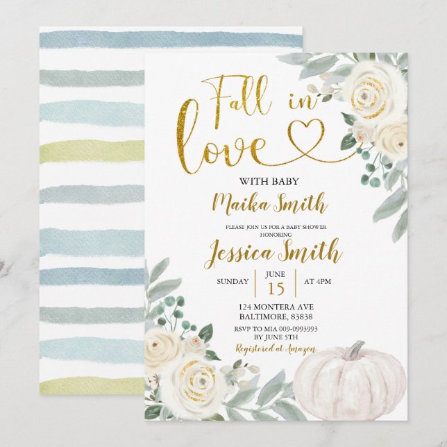 Greenery Pumpkin Fall in Kärlek Baby Shower-inbjud Inbjudningar (Fram/baksida)