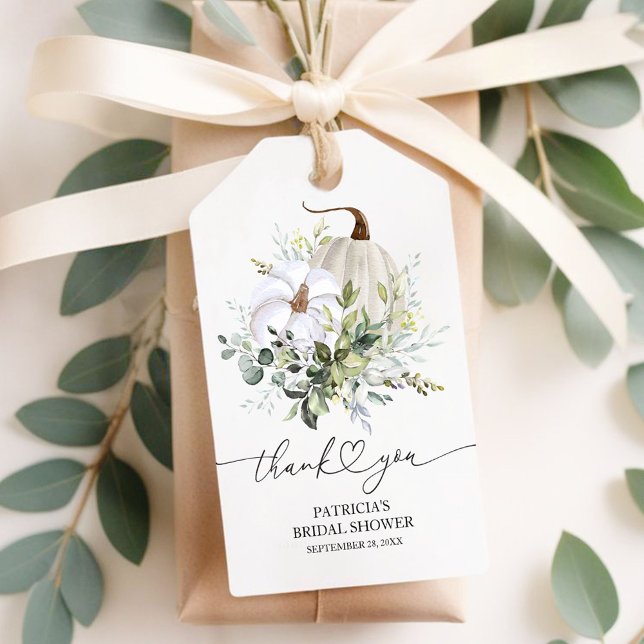 Greenery Pumpkin Fall Möhippa Favor Presentetikett (Skapare uppladdad)