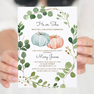 Greenery Pumpkin Gender Reveal-inbjudan Inbjudningar