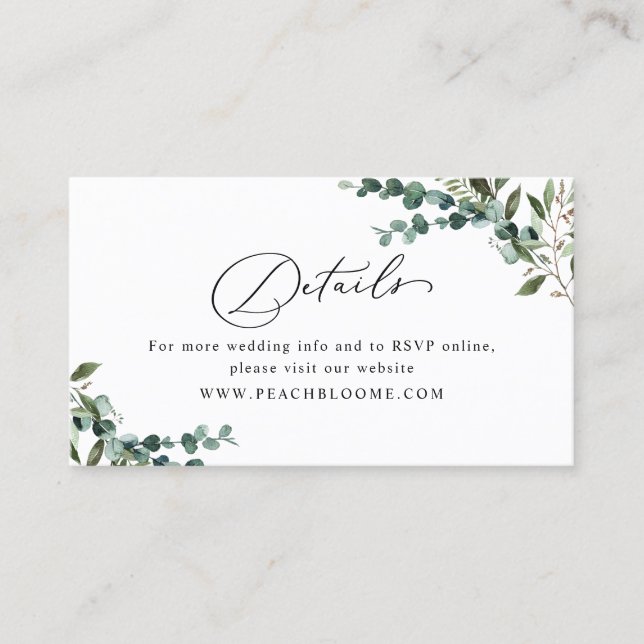 Greenery QR Code Wedding Details Enclosure Card Visitkort (Framsida)