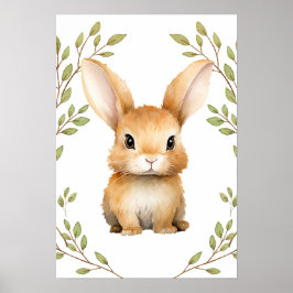 Greenery Rabbit Woodland Animals Nursery Poster