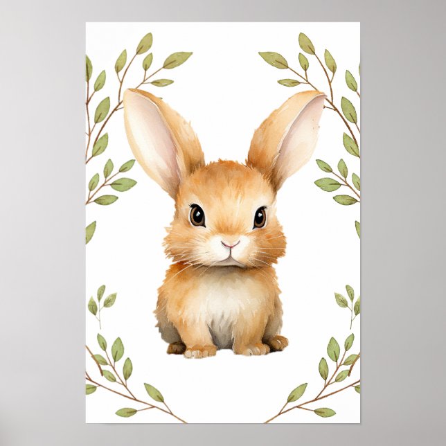 Greenery Rabbit Woodland Animals Nursery Poster (Framsidan)