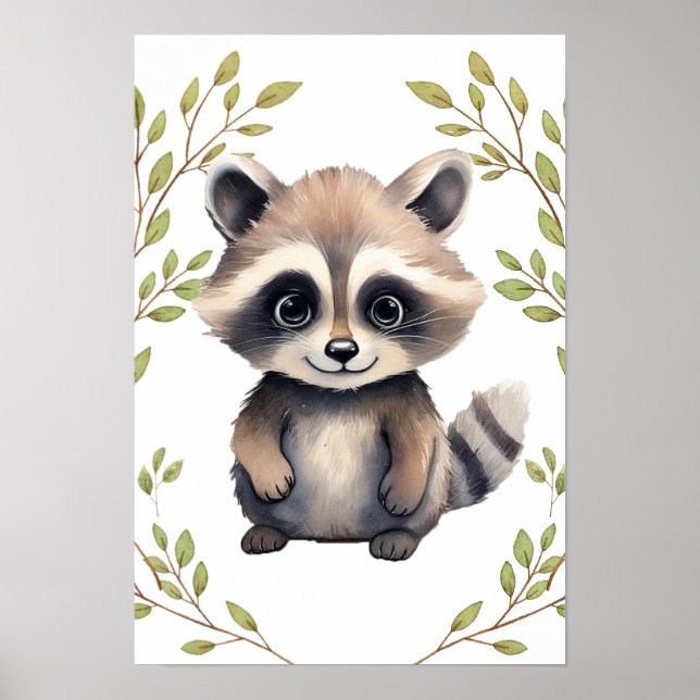 Greenery Raccoon Woodland Animals Nursery Poster (Framsidan)