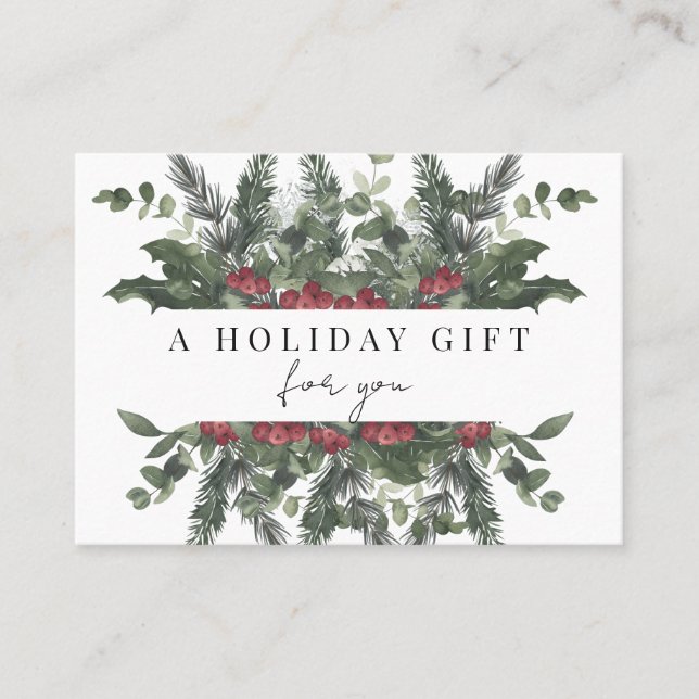 Greenery & Red Berries Helgdag Gift Certificate Visitkort (Framsida)