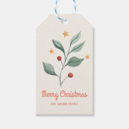 Greenery Red Berries Helgdag Gift Märkres Presentetikett