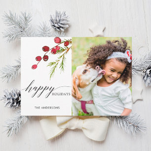 Greenery Red Berries Helgdag Photo Card Julkort