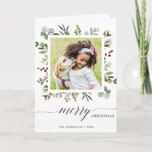 Greenery Red Berries Helgdag Photo Foled Card Helgkort