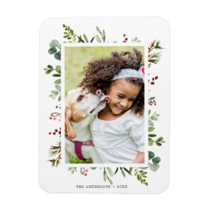 Greenery Red Berries Helgdag Photo Magnet