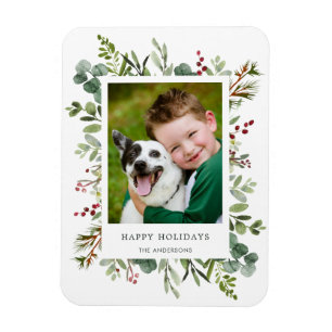 Greenery Red Berries Helgdag Photo Magnet