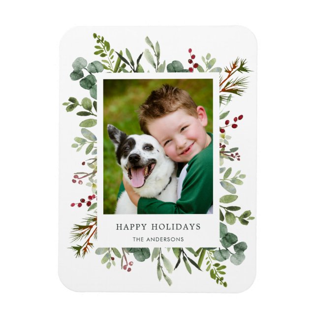 Greenery Red Berries Helgdag Photo Magnet (Vertikal)