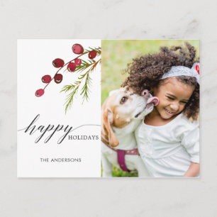 Greenery Red Berries Helgdag Photo Postcard Helg Vykort