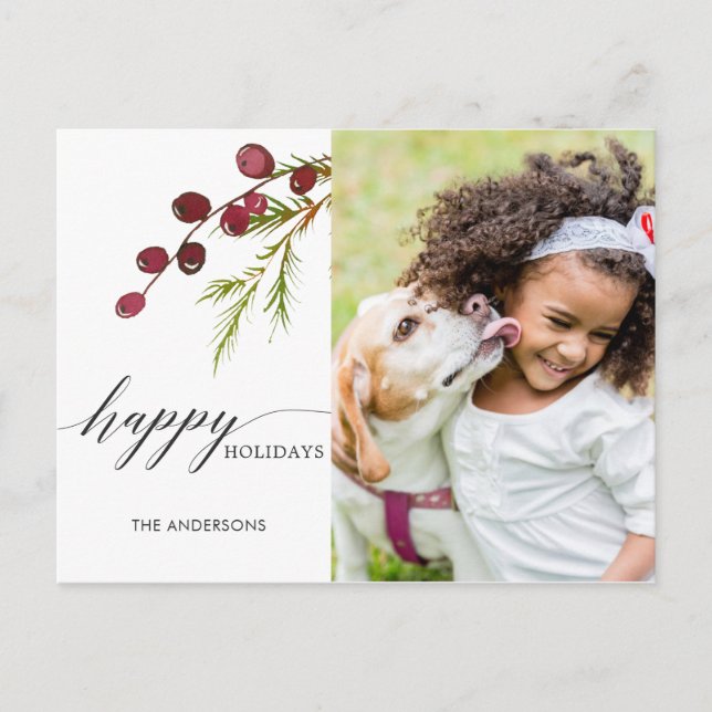 Greenery Red Berries Helgdag Photo Postcard Helg Vykort (Framsida)