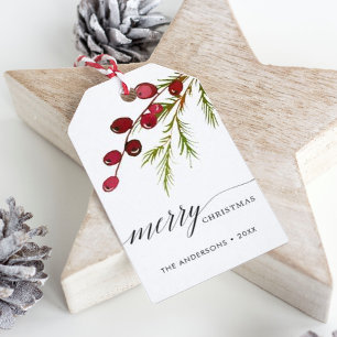 Greenery Red Berries Helgdag Presentetikett