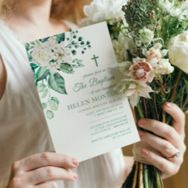 Greenery Ro Flowers Baptism Inbjudningar