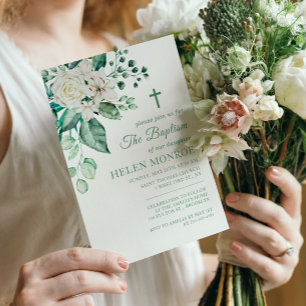 Greenery Ro Flowers Baptism Inbjudningar