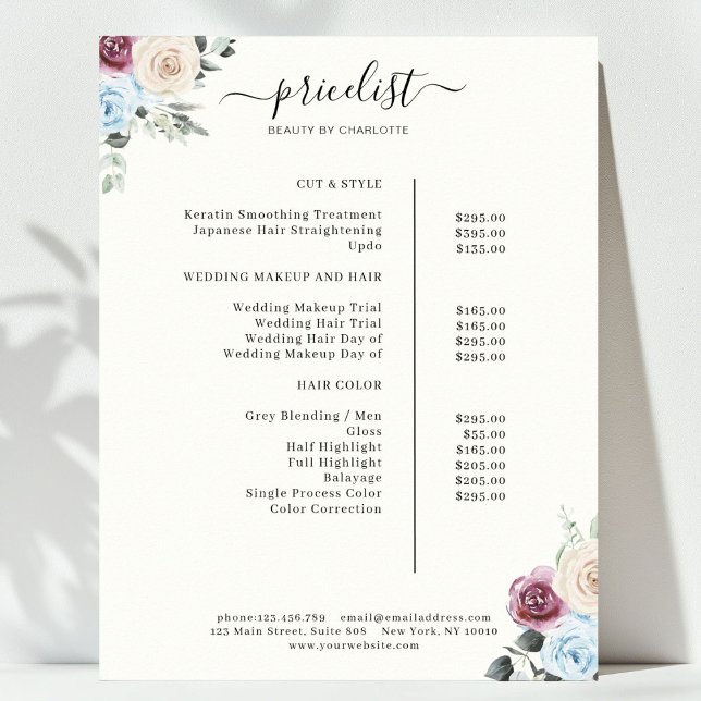 Greenery Ro Salon Pris List Poster (Greenery Roses Salon Price List Poster)