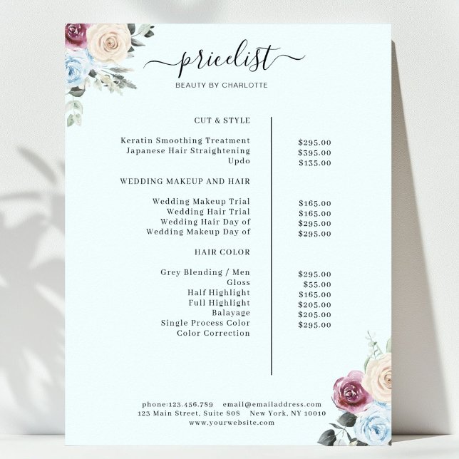 Greenery Ro Salon Pris List Poster (Greenery Roses Salon Price List Poster)