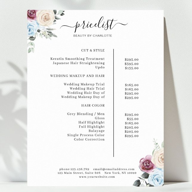 Greenery Ro Salon Pris List Poster (Greenery Roses Salon Price List Poster)