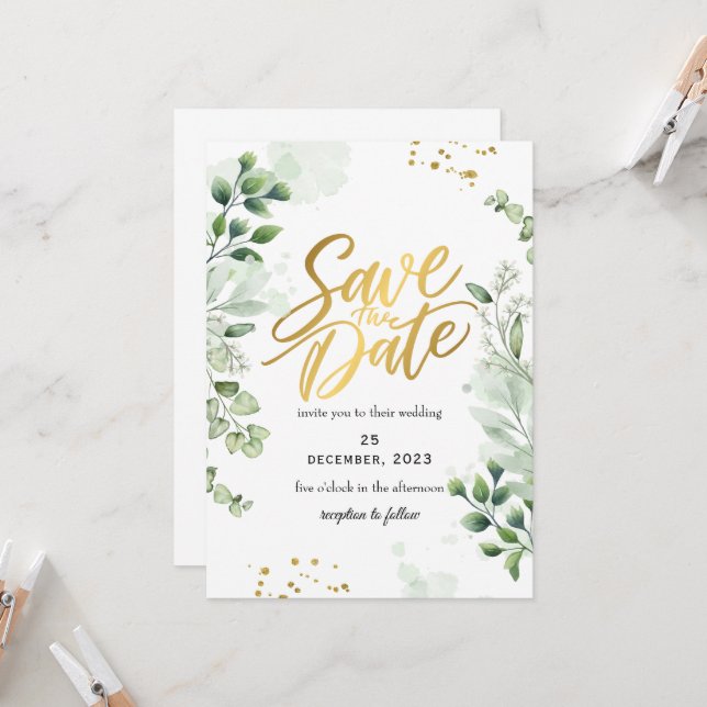 Greenery Romantic Save The Date Invitation Inbjudningar (Fram/Back In Situ)