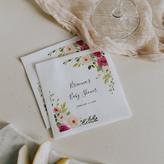 Greenery Rosa  Blommigt Baby Shower Napkins Pappersservett (Skapare uppladdad)