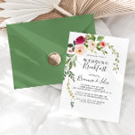 Greenery Rosa  Blommigt Bröllop Breakfast Inbjudningar<br><div class="desc">Denna gröna rosa frukostinbjudan till frukost i bröllop i  blommigt är perfekt till en enkel dag efter att familjen bröllop och vännerna kom samman frukost. Utformningen av handmålade färger illustrerar vackra rosa-,  - och gulter med gröntens bladverk.</div>