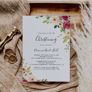 Greenery Rosa Blommigt Christening Inbjudningar