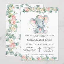 Greenery Rosa Blommigt Elephant Baptism Christenin