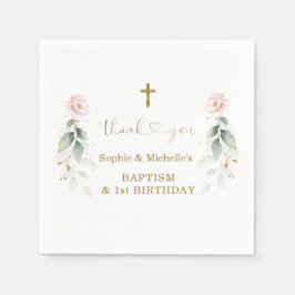 Greenery Rosa Blommigt Guld Baptism 1:a födelsedag Pappersservett