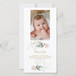 Greenery Rosa Blommigt Guld Photo Christening Tack Kort