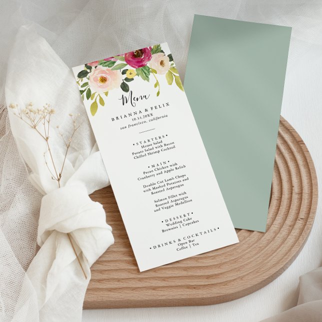 Greenery Rosa  Blommigt Middag Meny (Skapare uppladdad)
