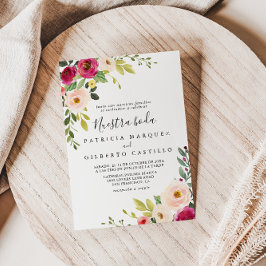 Greenery Rosa  Blommigt Nuestra Boda Bröllop Inbjudningar