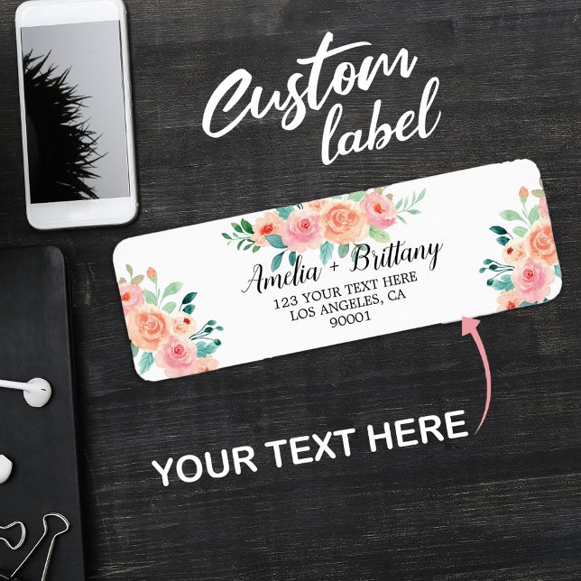 Greenery Rosa Blommigt - Returadress vid jul Etikett (Christmas Return Address Labels Custom)