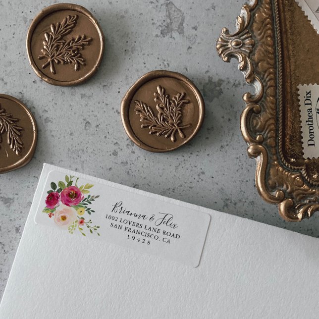 Greenery Rosa  Blommigt Returadressetikett Returadress Etikett (Skapare uppladdad)