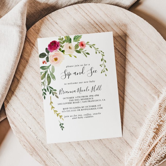 Greenery Rosa  Blommigt Sip and See Inbjudningar (Skapare uppladdad)