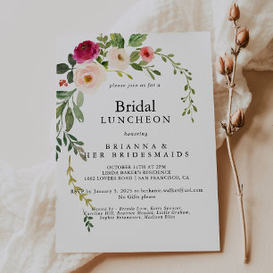 Greenery Rosa Bridesmaids Luncheon Shower Inbjudningar