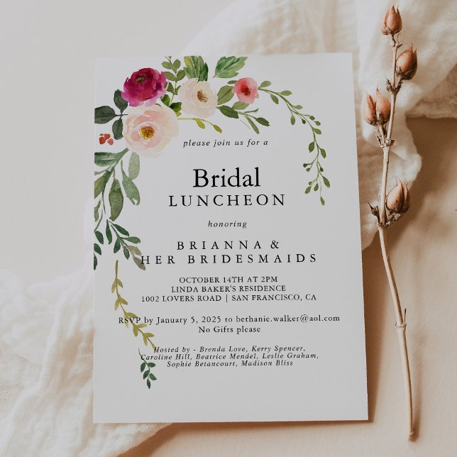 Greenery Rosa  Bridesmaids Luncheon Shower Inbjudningar (Skapare uppladdad)