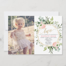 Greenery rosa guld elegant Flicka 2:a födelsedag f Inbjudningar