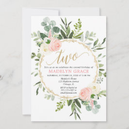 Greenery rosa guld elegant flicka 2 år inbjudningar