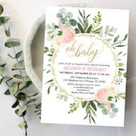 Greenery rosa guld elegant par babydusch inbjudningar