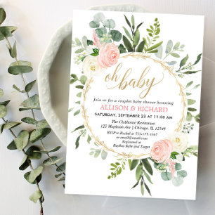 Greenery rosa guld elegant par babydusch inbjudningar