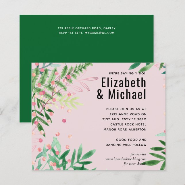 Greenery Rosa Modern Bröllop (Fram/baksida)