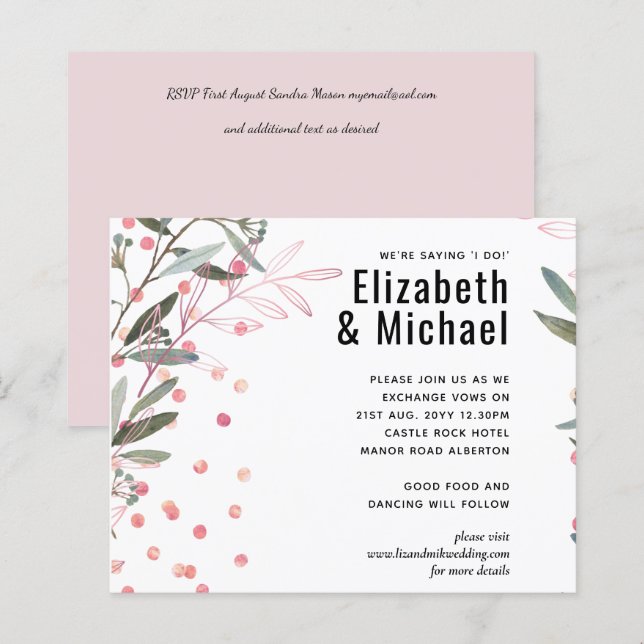 Greenery Rosa Modern Bröllop (Fram/baksida)