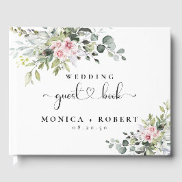 Greenery Rosa ros Bröllop Guest Bok