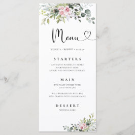 Greenery Rosa ros Bröllop Menu Meny