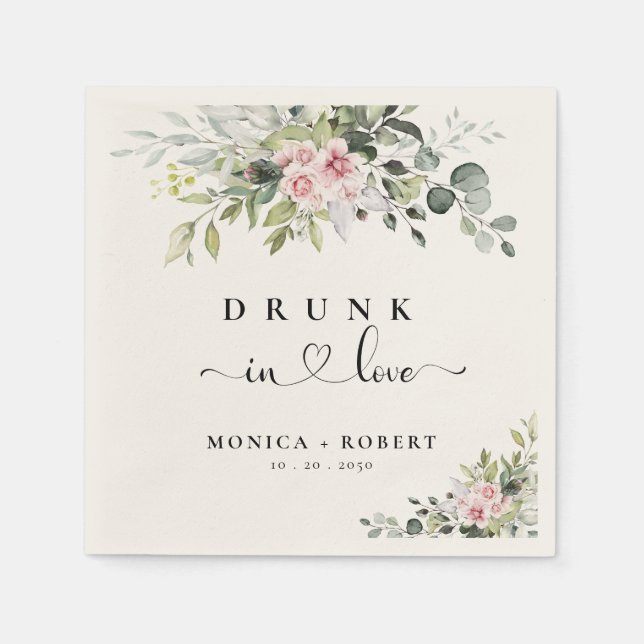 Greenery Rosa ros Bröllop Napkins Pappersservett (Framsidan)