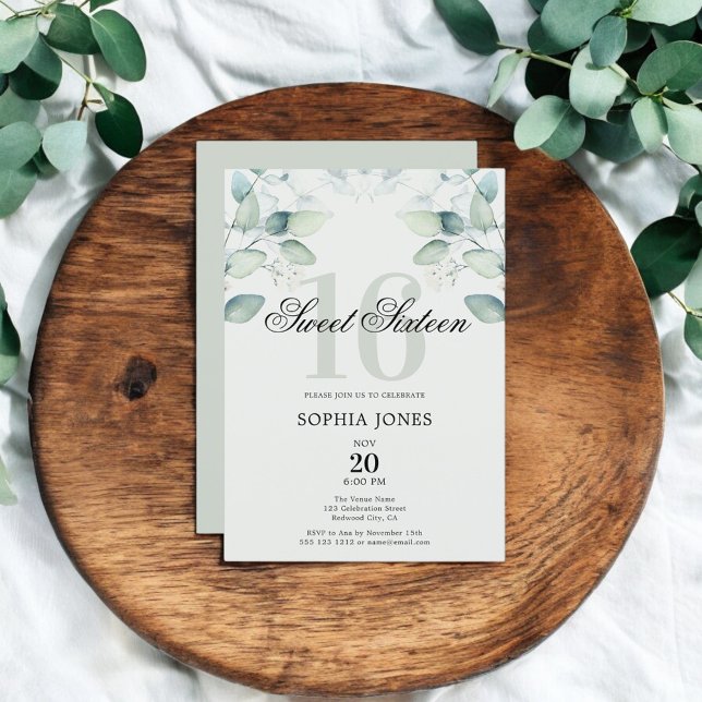 Greenery Rustic Elegant Sweet 16 Inbjudningar (Skapare uppladdad)
